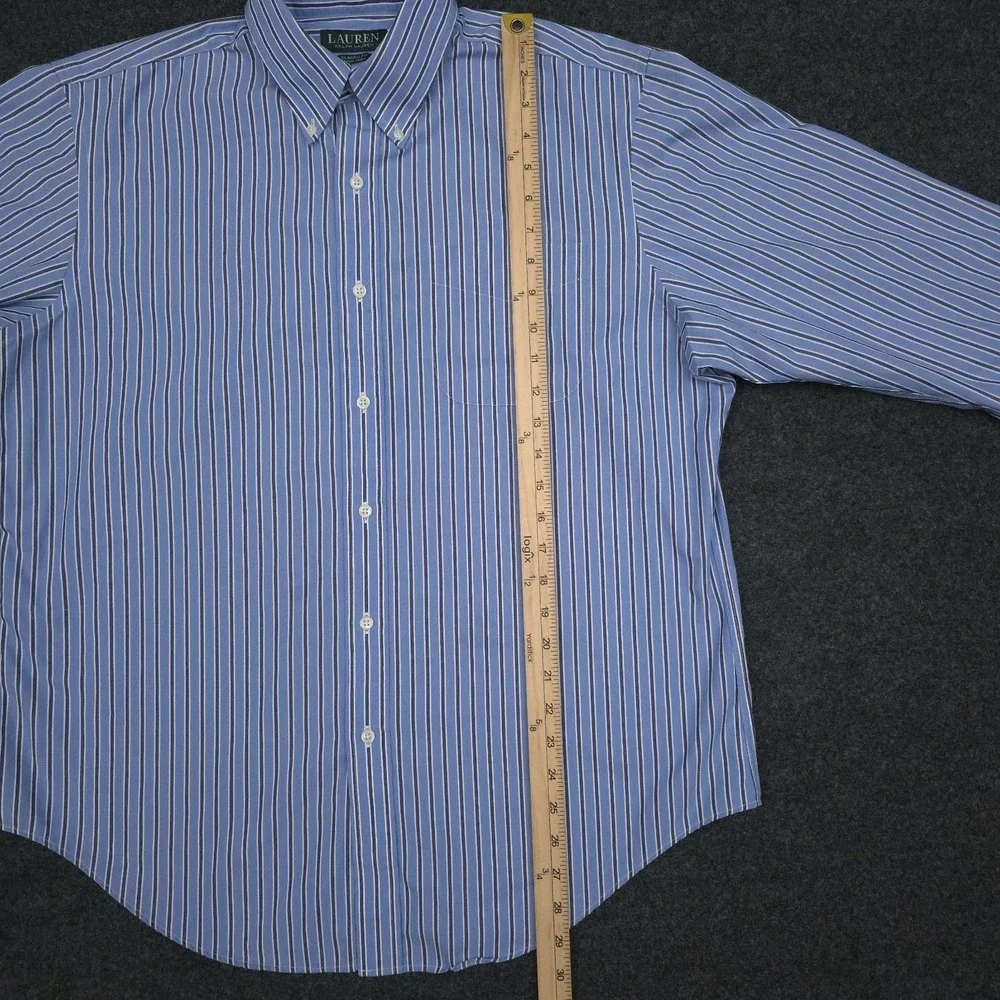 Lauren Ralph Lauren Mens‎ 16.5 34/35 Blue Striped Classic Fit Button Down Shirt